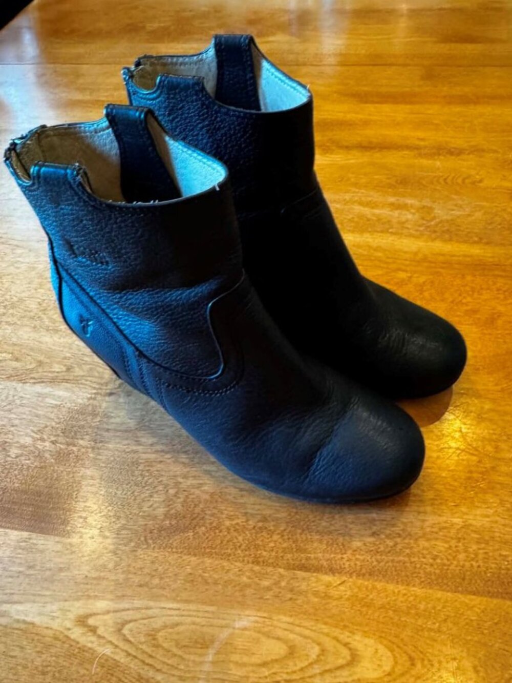 Frye Black Leather Wedge Ankle Boots • Size 6.5 - Picture 1 of 11